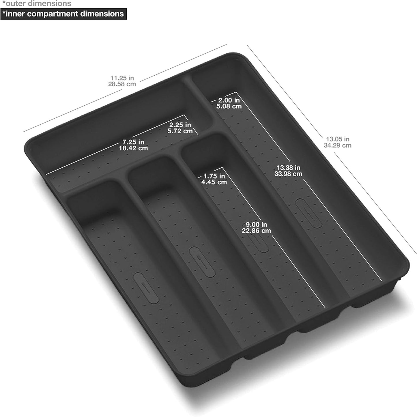 madesmart Silverware Tray, 5 Compartment Flatware Organizer for Forks, Knives & Spoons, Durable Drawer Organizer, White