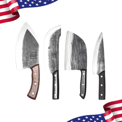 COOLINA Daozi 8" Butcher Knife, Hand-Forged High-Carbon Steel Cleaver for Heavy-Duty Meat Cutting, Slicing, Chopping, Brisket & BBQ, Full-Tang Forged Blade with Ergonomic Wood Handle