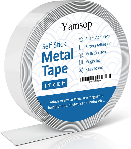 Adhesive Metal Strips for Magnets (1.4" x 10 ft), Metal Tape Self Adhesive for Magnets, Ferrous Tape Metal Tape Self Adhesive