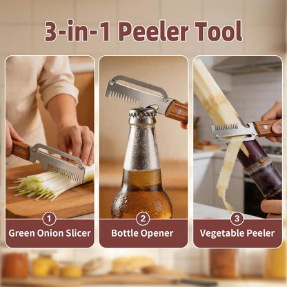 Multifunctional Vegetable Peeler, 2 in 1 Stainless Steel Fruit Veggie Peeler, Handheld Potato Peeler Knife with Bottle Opener Kitchen Tool for Peeling Carrrot Pineapple Pumpkin Papaya(2 Pack)