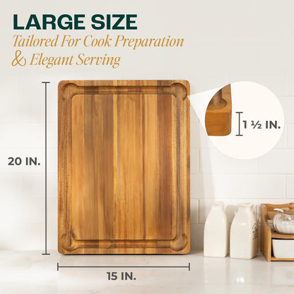 Yes4All Durable Acacia Cutting Boards for Kitchen, [17''Lx13''Wx1.5” Thick] Medium Edge Grain Cutting Board, Pre Oiled Wood Cutting Boards, Thick Chopping Board w/Juice Grooves and Easy Grip Handle
