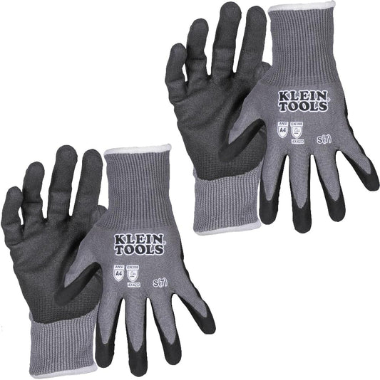 Klein Tools 60590 Work Gloves, Knit Dipped Cut Resistant ANSI A4 Nitrile Coated Gloves, HPPE Fabric, Touchscreen Capable, X-Large, 2-Pair