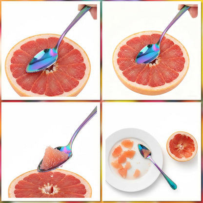 5 Pcs Grapefruit Spoons and Knife Set Gold Stainless Steel Serrated Utensils for Citrus Kiwi Melon Lemon Puree Dishwasher Safe