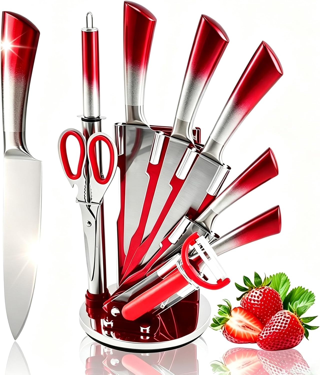 Elegant Purple 9-Piece Kitchen Knife Set with Acrylic Block,Non Stick Sharp Stainless Steel Chef Knives with Sharpener,Gift Ready Cutlery Set for Women