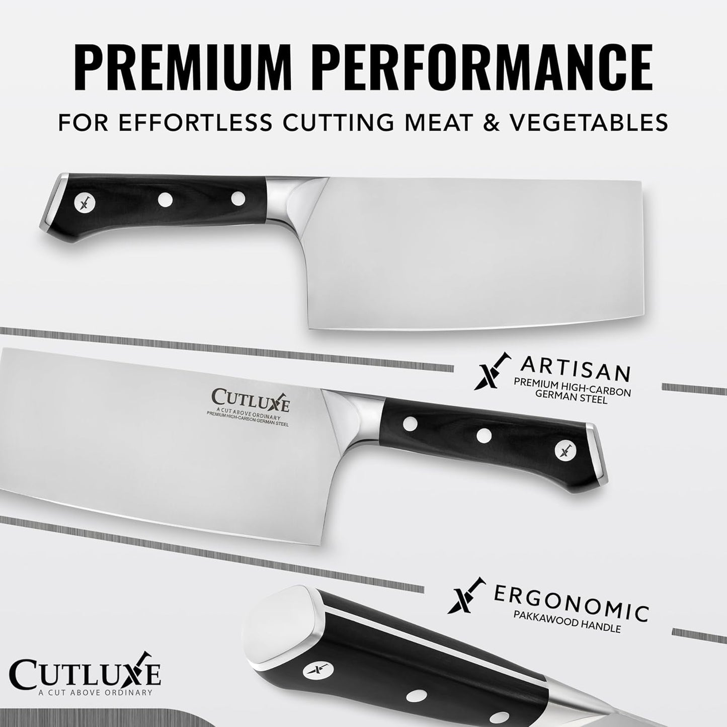 Cutluxe Meat Cleaver Knife - 7" Heavy Cleaver Butcher Knife, Razor Sharp German Steel Blade, Full Tang, Ergonomic Handle Design – Artisan Series