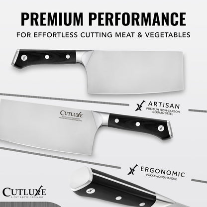 Cutluxe Meat Cleaver Knife - 7" Heavy Cleaver Butcher Knife, Razor Sharp German Steel Blade, Full Tang, Ergonomic Handle Design – Artisan Series