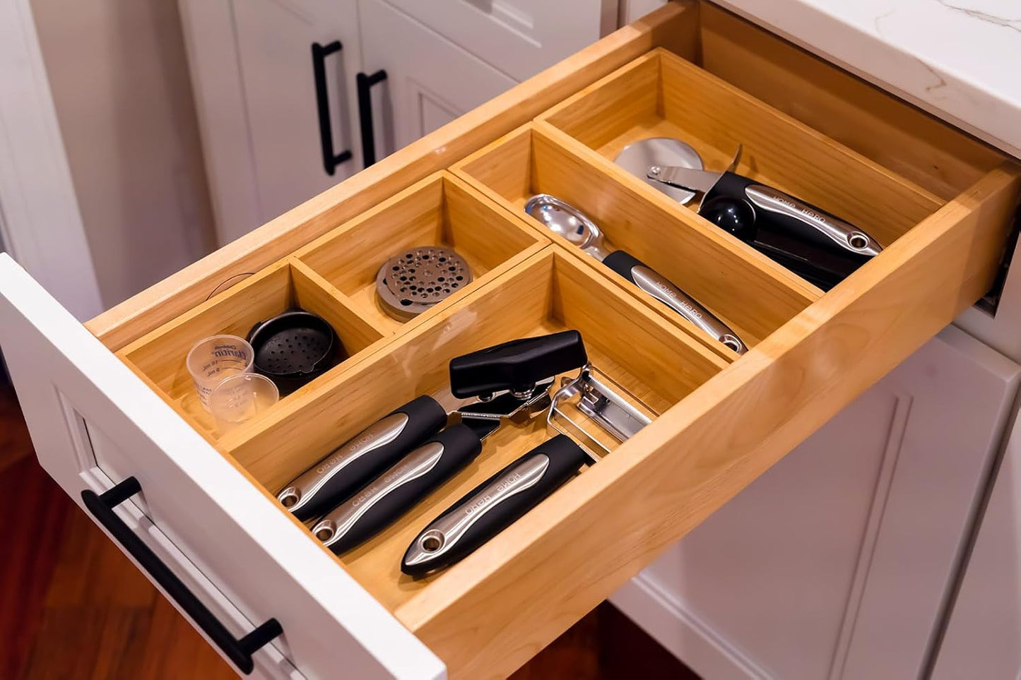 Umilife Bamboo Kitchen Utensils Organizer, Extra Long High Silverware Drawer Holder, Flatware Cutlery Storage Box, Multi-Use Drawer Divider in Office, Bathroom, Pantry - 17"x6"x2.5" (Set of 2)