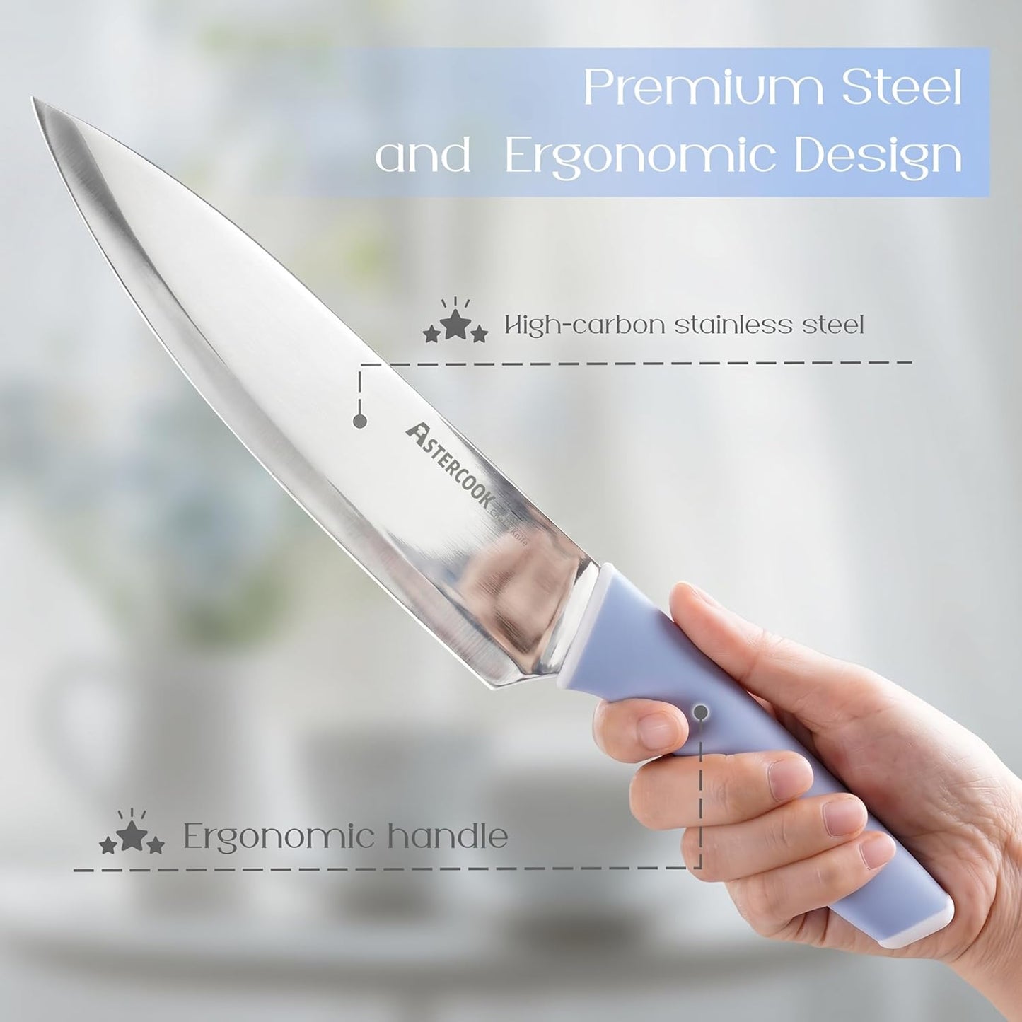 Astercook Knife Set, Kitchen Knives Set with Block and Sharpener 15 Pcs German Stainless Steel Knives Sharp Blade Dishwasher Safe Deba Knives with Ergonomic Handle, Crystal Pink