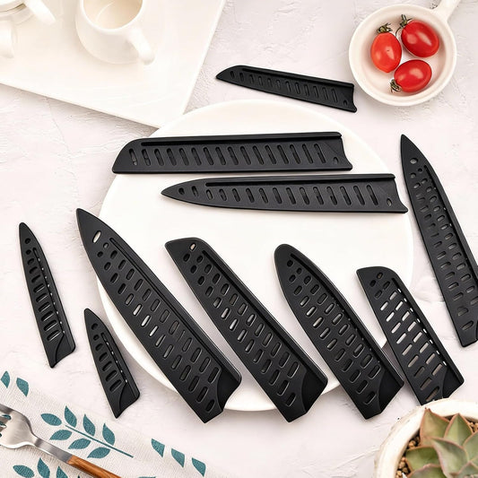 8 Pieces Universal Knife Guards Set,Plastic Kitchen Knife Sheath Blade Safety Knife Covers Blade Protector for Paring Utility Bread Nakiri Chef Knives Black