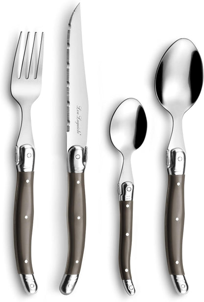 Amefa Silverware Set - 24-Piece, Anthracite Grey Tableware - Stainless Steel Flatware Set with Forks & Spoons & Grapefruit Knives - Rust-Resistant, Dishwasher Safe Utensils