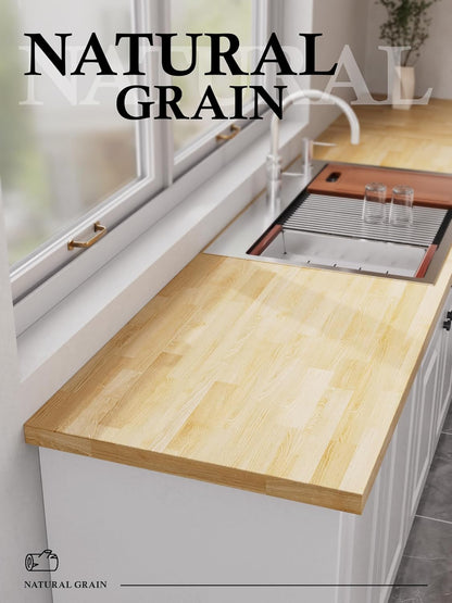 4FT Butcher Block Countertop Birch Solid Wood - 50" x 25" Table Top Butcher Block Cutting Board for Kitchen Island Cart Living Dining Office Desk Workbench Washer Dryer Countertop Unfinished 1.5" Th