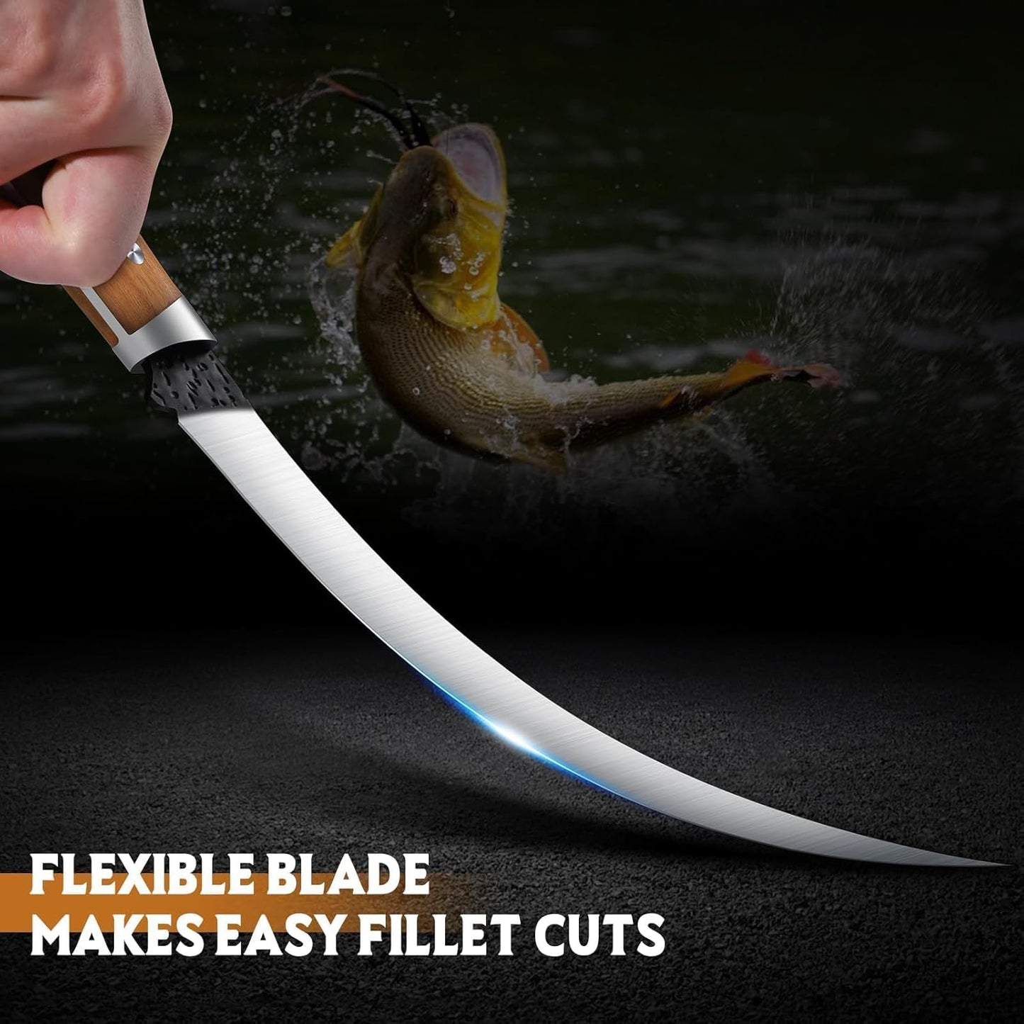 Huusk 9 inch Fillet Knife - Sharp Japanese Fillet Knife for Fish - Professional Flexible Boning Knives for Meat Cutting Trimming - Gift for Men and Women