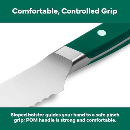 Misen Serrated Bread Knife - High-Carbon Japanese AUS8 Steel - Perfect for Soft Foods, Bread, Pastries, and Fruits - Verstatile Slicer, Razor-Sharp Edge, Durable Blade, Ergonomic Handle - 5", Blue