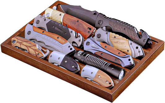 Knife Display Case Knife Holder for Pocket Knife Case Storage, Edc Tray Fits Edc Flashlight (Walnut,1 Pack)