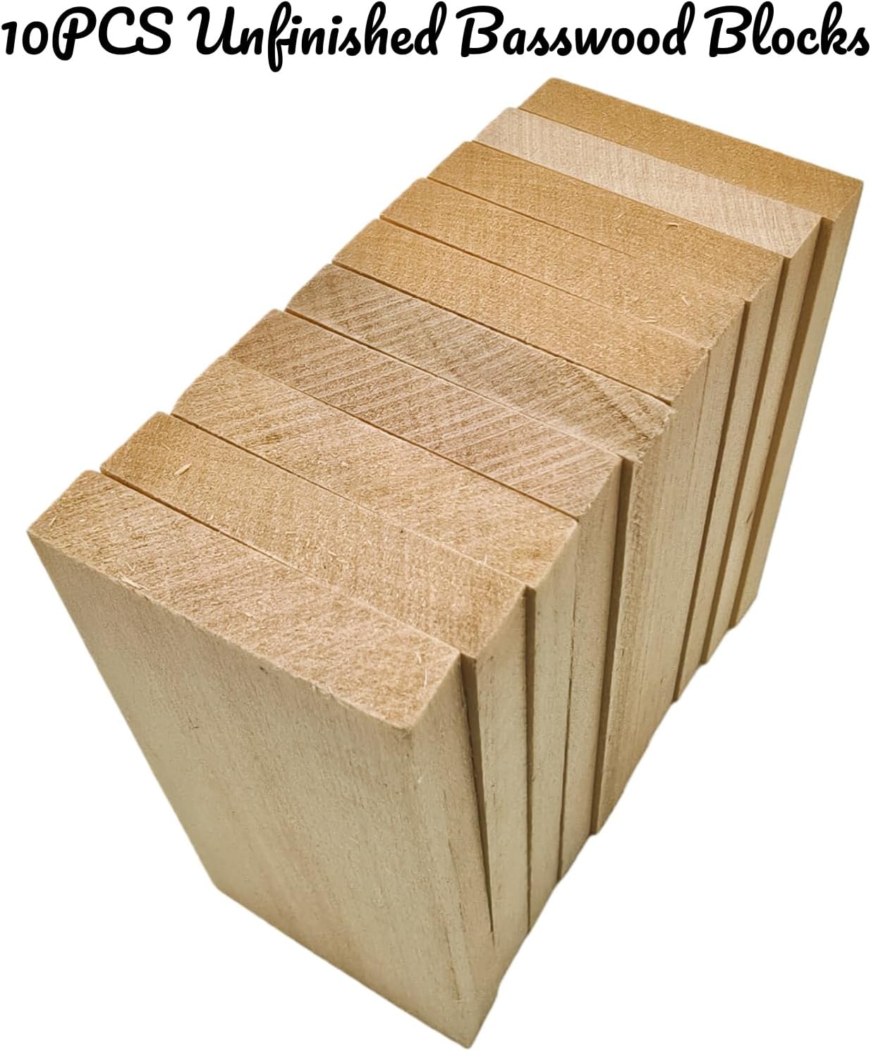 Unfinished Basswood Blocks for Crafts, Wood Craft Panels for Art, Engraving, Painting, DIY Projects, Chip Carving, Fretwork (7.87 x 3.93 x 0.78 in)