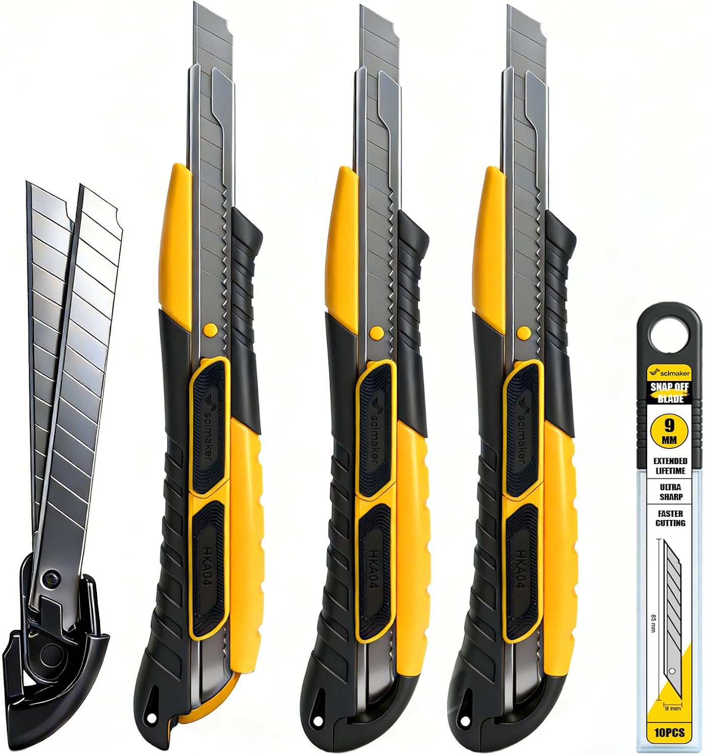 Dual-Mode Box Cutter Retractable for Warehouse,Locking Professional Work Knife, Auto-Retract Box Knife,18mm Heavy Duty Utility Knife with Metal Rail,Spare Blade Storage.1 Knife+10 Blades
