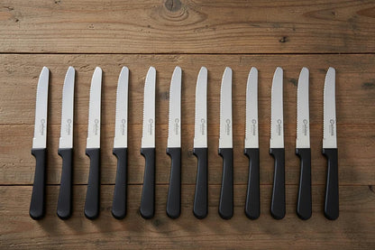CUISINOX Black Handle Stainless Steel Steak Knives, Set of 12