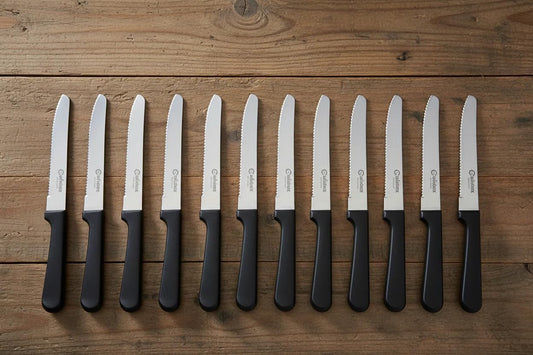 CUISINOX Black Handle Stainless Steel Steak Knives, Set of 12