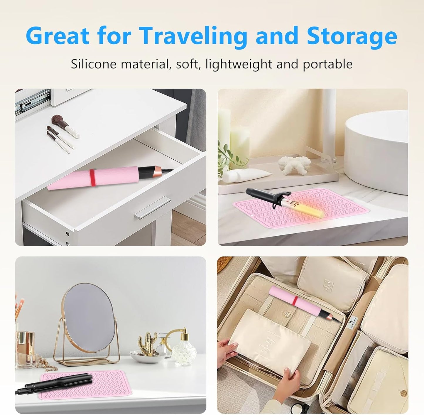 Heat Resistant Mat Oversize Curling Iron Mat Silicone Hot Hair Tools Mat for Hair Straightener,Flat Irons,Hair Styling Tools Countertop protection Portable Travel Mat 14.2" x 11"