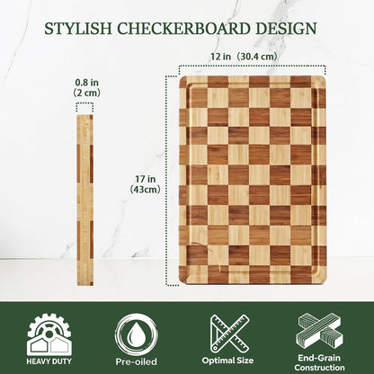 Cutting Board,Heavy Duty Cutting Board Set of 3 with Stand,End Grain Butcher Block Cutting Boards for Kitchen with Juice Grooves and Handles for Meat, Cheese, Charcuterie and Serving