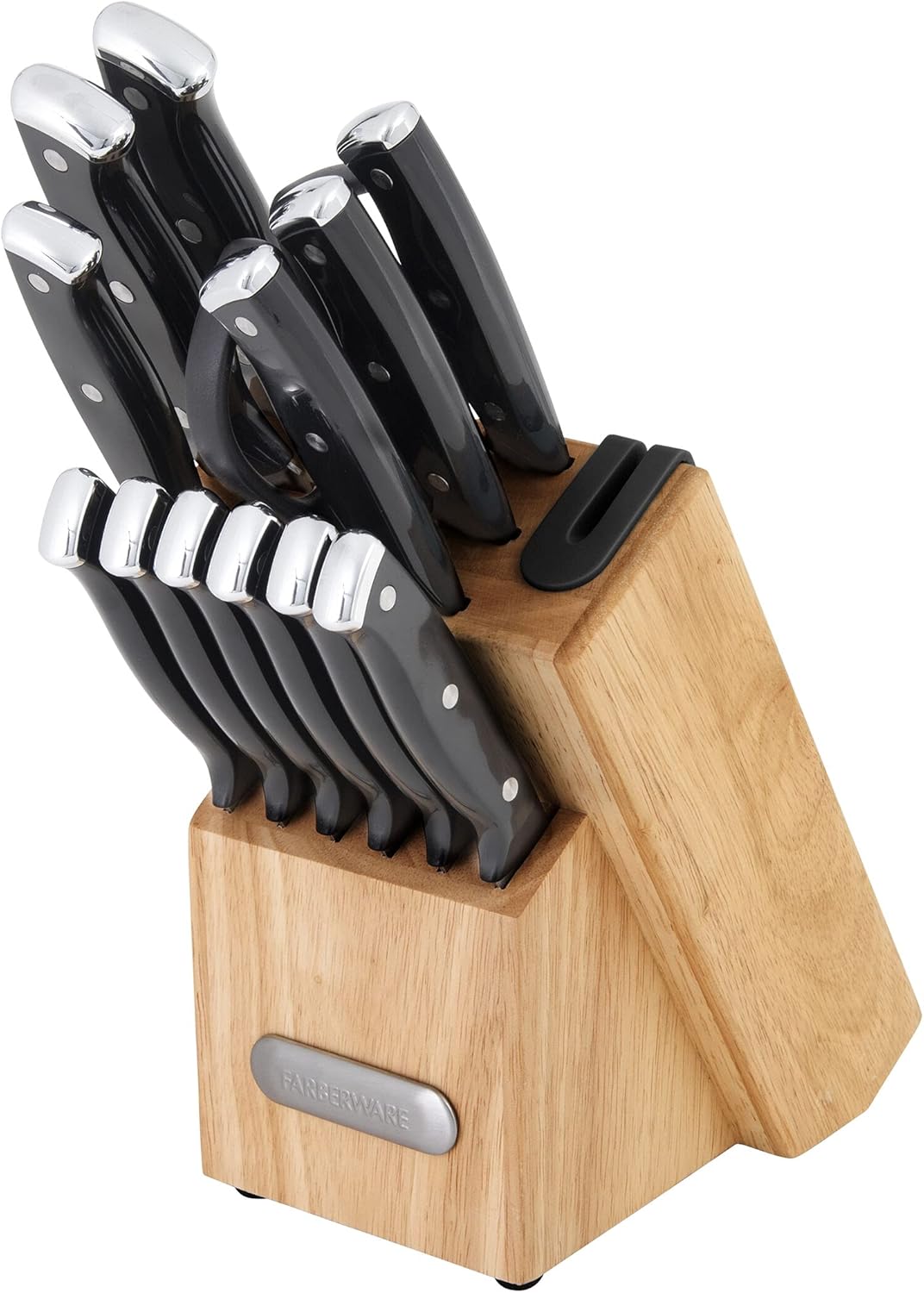 Farberware Edgekeeper Triple Riveted Knife Block Set with Built in Sharpener, 14-Piece, White