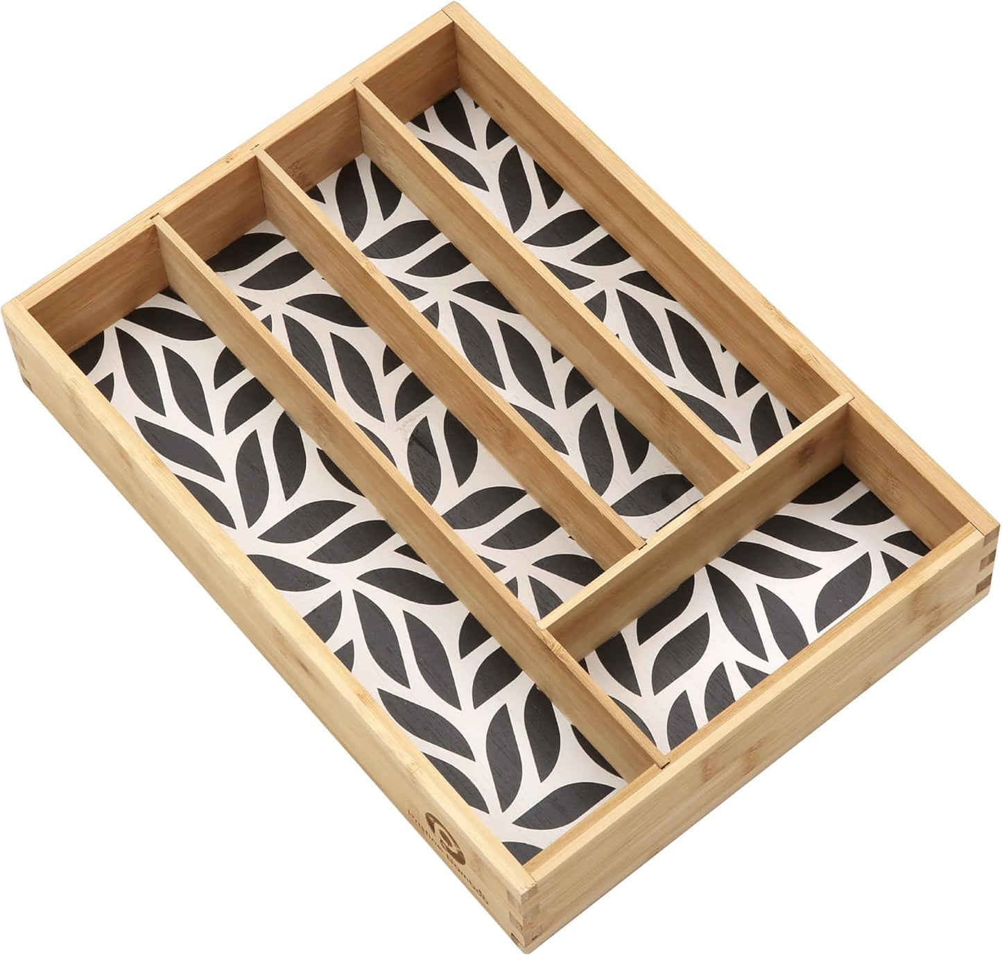 Pristine Bamboo Silverware Organizer - Small Extra-Deep Wooden Kitchen Drawer Organizer Divider for Spoons, Forks, Knives & Cutleries - 5 Slots