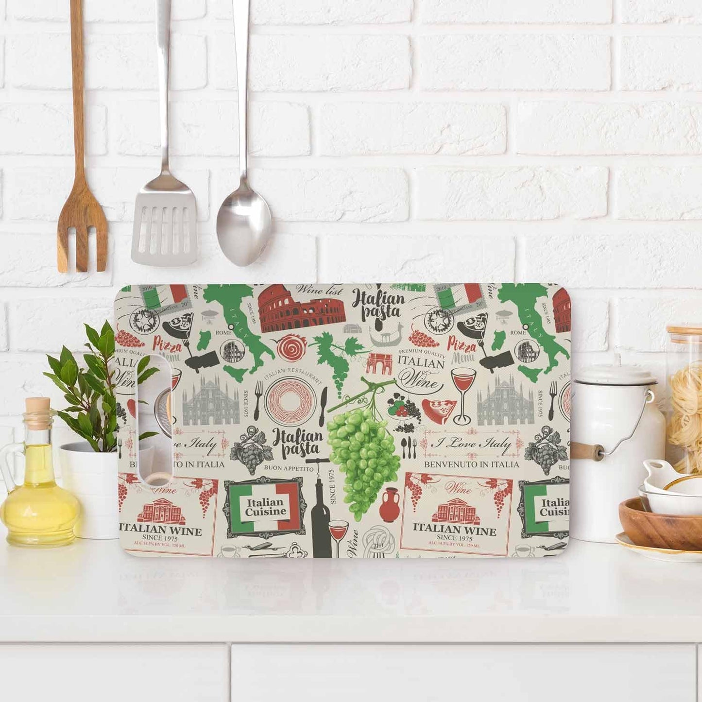 Coffee Set Cutting Board with Handles Coffee Maker Muffin Cup Flower Hot Drink Love Cutting Boards Plastic Safe Chopping Board for Kitchen 16" x 10" x 0.24"