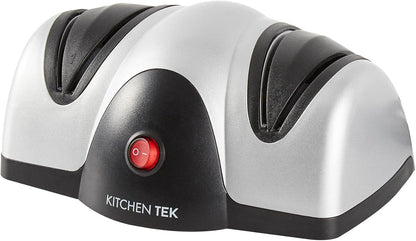Restaurantware-Kitchen Tek 2-Stage Electric Knife Sharpener, 1 Straight-Edge Knife Sharpener With Diamond Grinding Wheel - 120 Voltage, Quick Sharpening, Gray Plastic, For Kitchen Knives