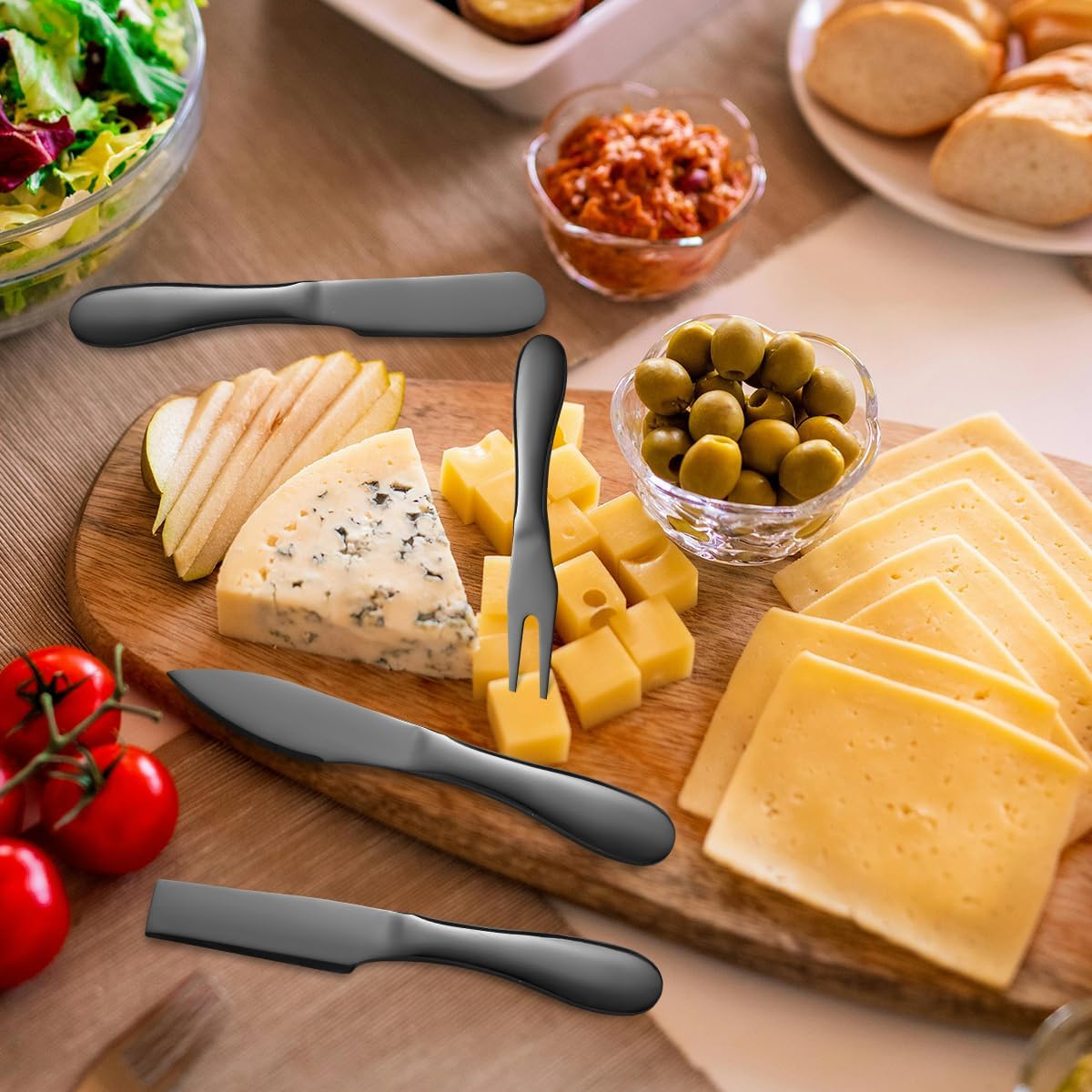 Copper Cheese Knives Set 7 Pieces Stainless Steel Kitchenware Utensils Gadgets 7 Pieces Cheese Knife,Cheese Spreader,Cheese Forks,Cheese Slicer,Cheese Cutter,Butter Knife