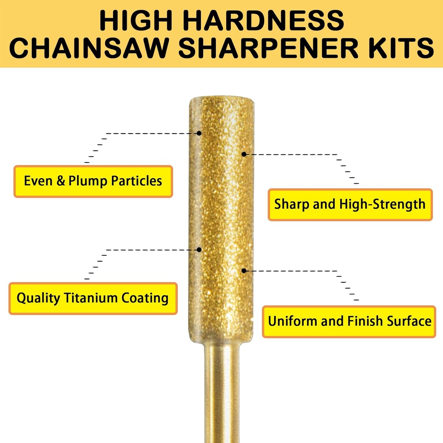 72Pcs Diamond Chainsaw Sharpener Kits 1/8" Shank, High Hardness Titanium Plated Burr Grinding Stone Chainsaw Sharpening Kit Diamond for Stone Jewelry Wood Crafts, 5/32'', 3/16'', 7/32''