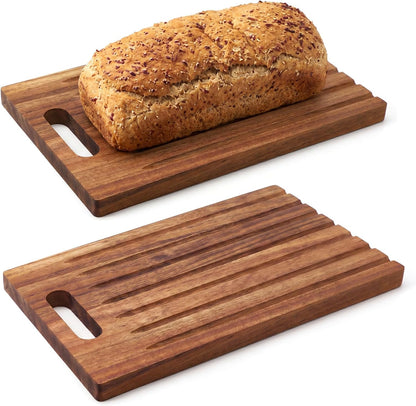 1 Pcs Acacia Wood Bread Cutting Board 9.75 x 15 x 0.75 Inches Sweep off Baguette Board Bread Slicer Rustic Wooden Serving Platter for Kitchen Slicing Homemade Loaves Everyday Meals