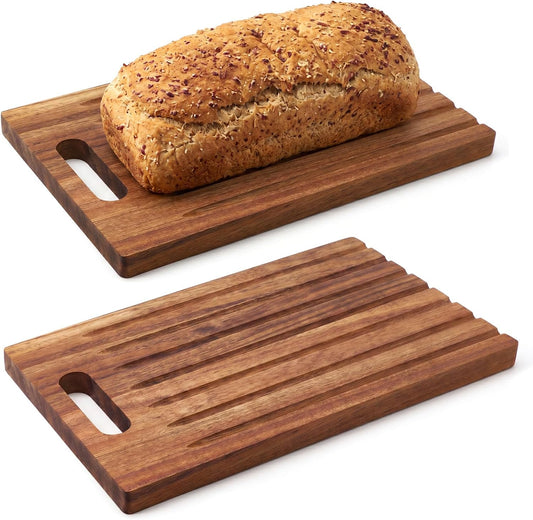1 Pcs Acacia Wood Bread Cutting Board 9.75 x 15 x 0.75 Inches Sweep off Baguette Board Bread Slicer Rustic Wooden Serving Platter for Kitchen Slicing Homemade Loaves Everyday Meals