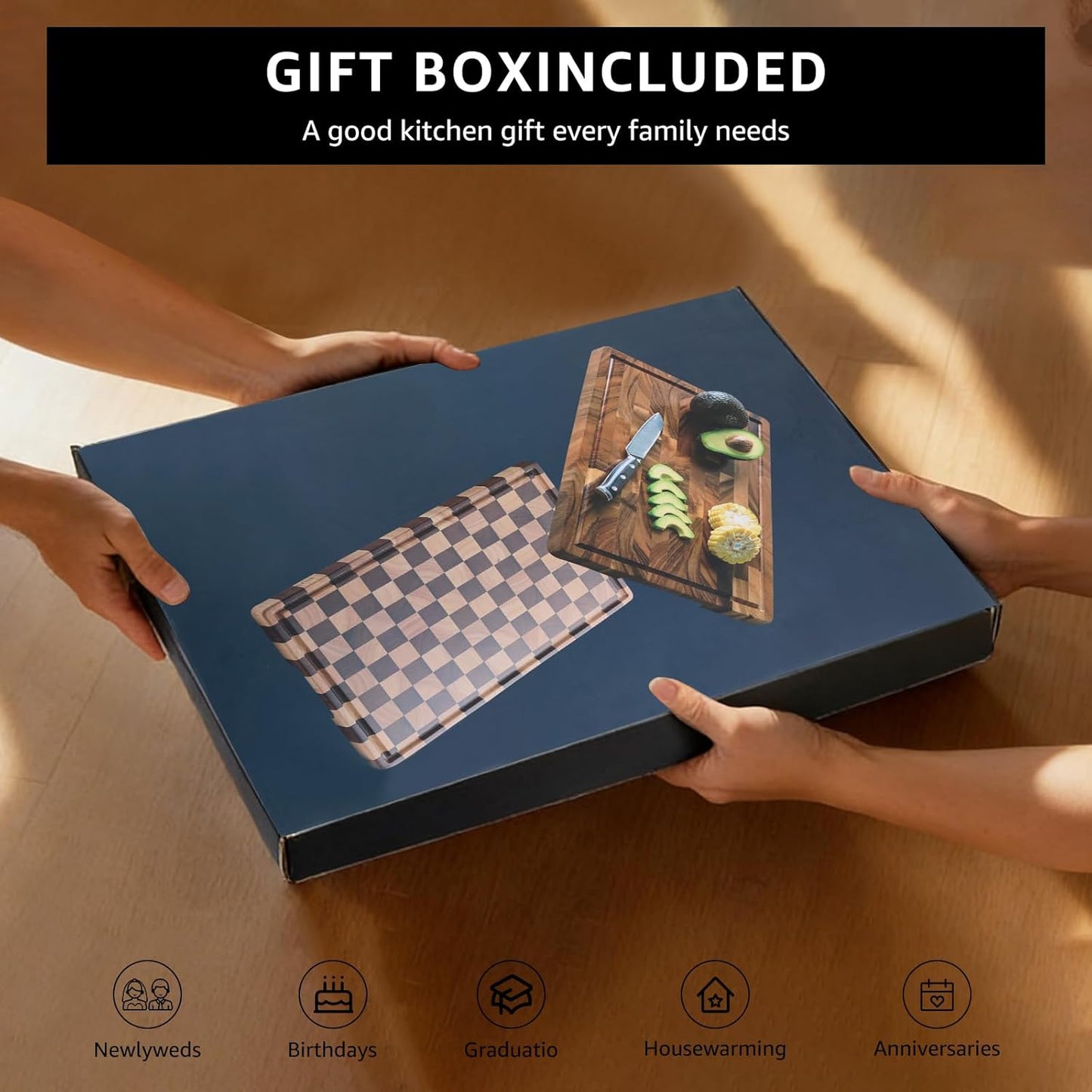 Walnut Wood Cutting Board for Kitchen, End Grain Chopping Board with Juice Groove, Heavy Duty Checkered Board for Cheese and Vegetables, Non-slip Feet, 14" × 11" × 1.5"