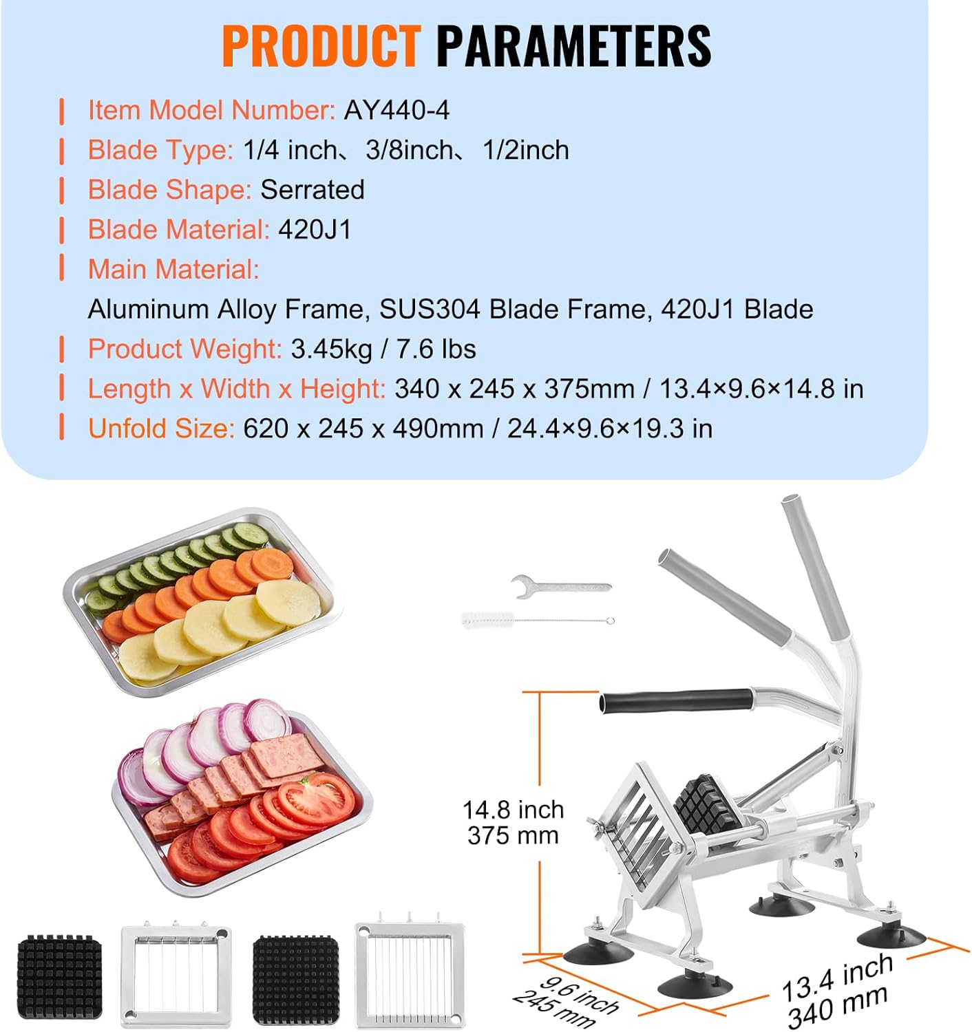 VEVOR Commercial Vegetable Slicer, 1/4 and 1/2 inch Tomato Slicer, Stainless Steel and Aluminum Alloy Vegetable Cutter Slicer, Manual Tomato Slicer with Non-slip Feet, for Tomatoes, Onions, Potatoes