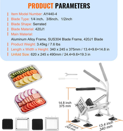 VEVOR Commercial Vegetable Slicer, 1/4 and 1/2 inch Tomato Slicer, Stainless Steel and Aluminum Alloy Vegetable Cutter Slicer, Manual Tomato Slicer with Non-slip Feet, for Tomatoes, Onions, Potatoes