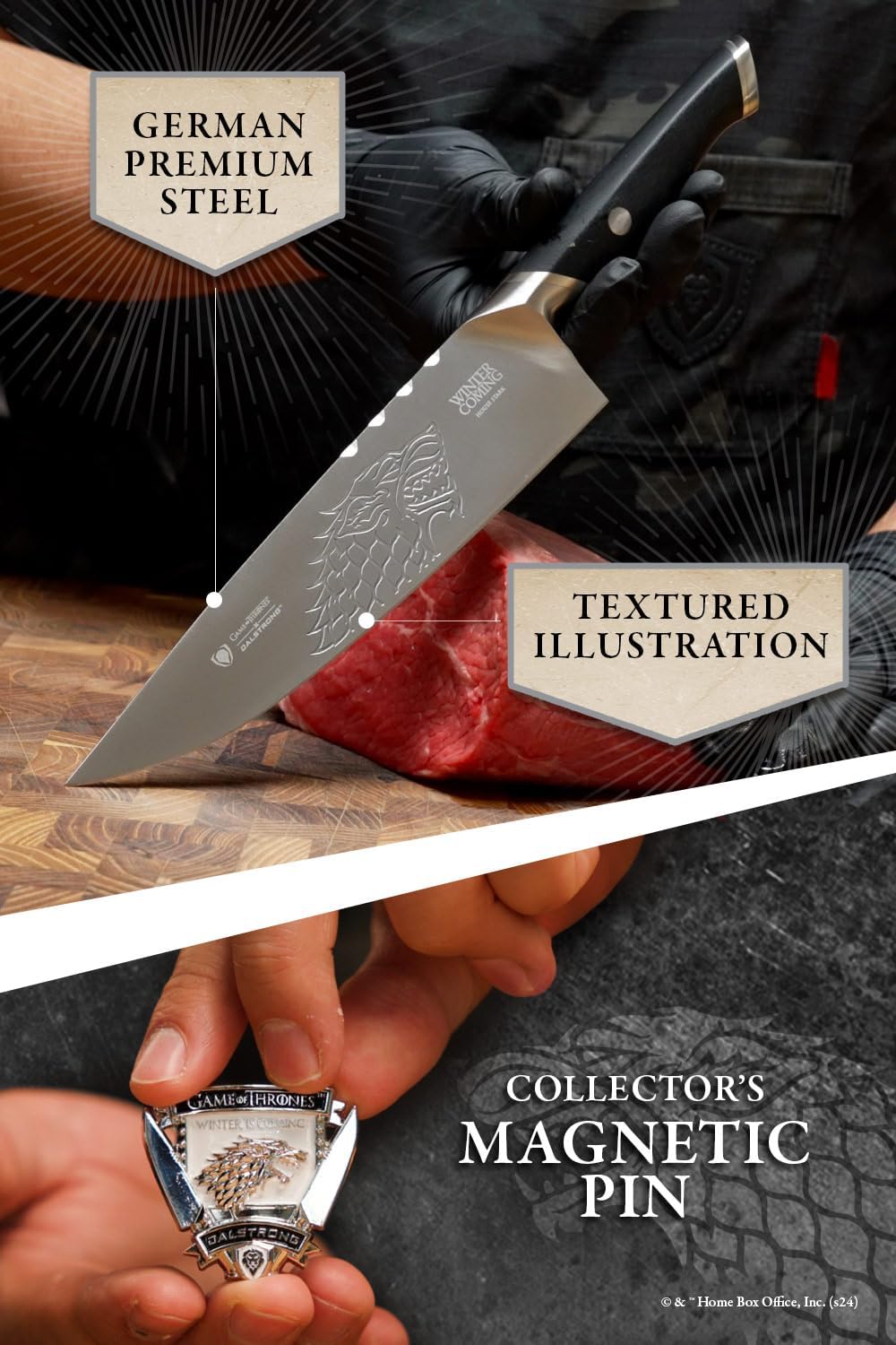 Dalstrong 8 inch Chef Knife- Game of Thrones™ Knife - House Lannister™ Edition - German Premium Steel Full Tang - Professional G10 Handle - Collection Item Toughbuilt Utility Knife- Leather Sheath