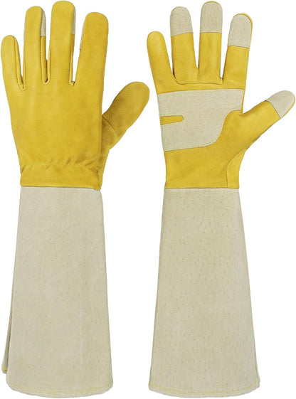 HANDLANDY Rose Pruning Gloves for Men & Women, Long Thorn Proof Gardening Gloves, Breathable Pigskin Leather Gauntlet, Best Garden Gifts & Tools for Gardener