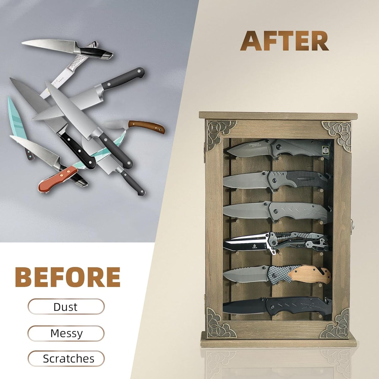 Wooden Knife Display Case-Pocket Knife Shadow Box-Knife Cases for Collections On the Wall