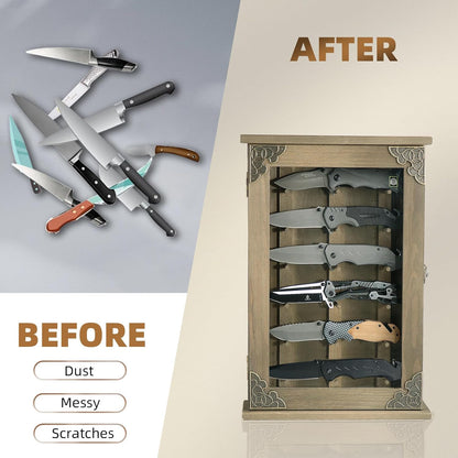 Wooden Knife Display Case-Pocket Knife Shadow Box-Knife Cases for Collections On the Wall