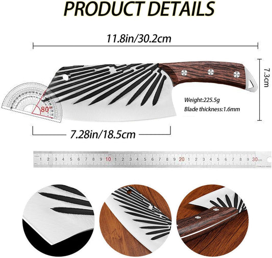 Cleaver Chef Knife, 7" Asian Kitchen Knife 3-in-1 Combined with Chef's Knife, Santoku, Nakiri for Slicing, Chopping, Dicing, Mincing,Wood-GrainImitated Handle