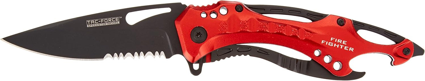 Tac-Force Folding Pocket Knife, 3.25-inch Serrated Blade, Orange Aluminum Handle, 7.75-inch Overall Length TF-705EM