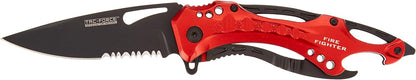 Tac-Force Folding Pocket Knife, 3.25-inch Serrated Blade, Orange Aluminum Handle, 7.75-inch Overall Length TF-705EM
