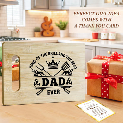 Best Dad Ever Bamboo Cutting Board, Grilling Gift For Men, Funny Charcuterie Boards for Home Kitchen Decor, Father's Day Birthday Gifts for Dad from Daughter Son -047