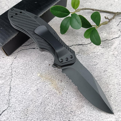Generic Clash Black Serrated Pocket Folding knife, 3"" 8Cr13MoV Steel Drop Point Blade, Assisted One-Handed Flipper Opening, Utility EDC for Outdoor Camping Survival