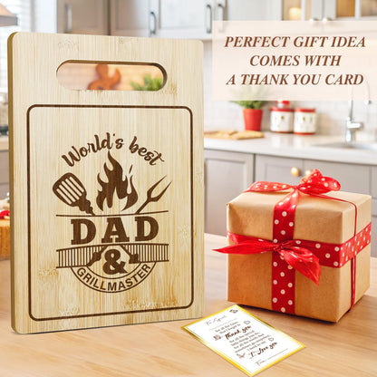 Best Dad Ever Bamboo Cutting Board, Grilling Gift For Men, Funny Charcuterie Boards for Home Kitchen Decor, Father's Day Birthday Gifts for Dad from Daughter Son -047
