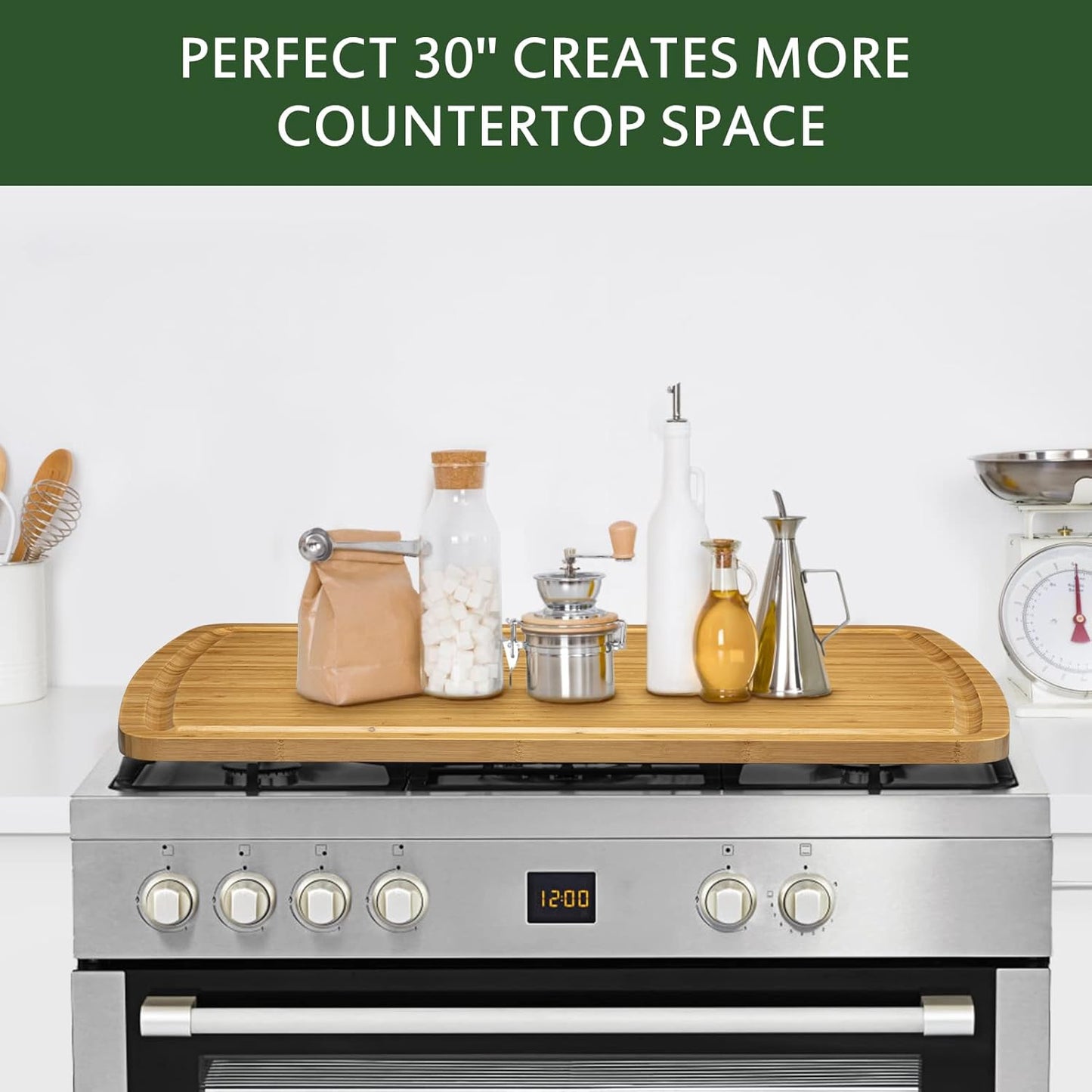 30 x 20 Inch Extra Large Wood Stove Top Cover Chopping Board, Bamboo Kitchen Cutting Board for BBQ, Turkey Carving Board, Large Charcuterie Boards for Party, Over the Sink Cutting Board