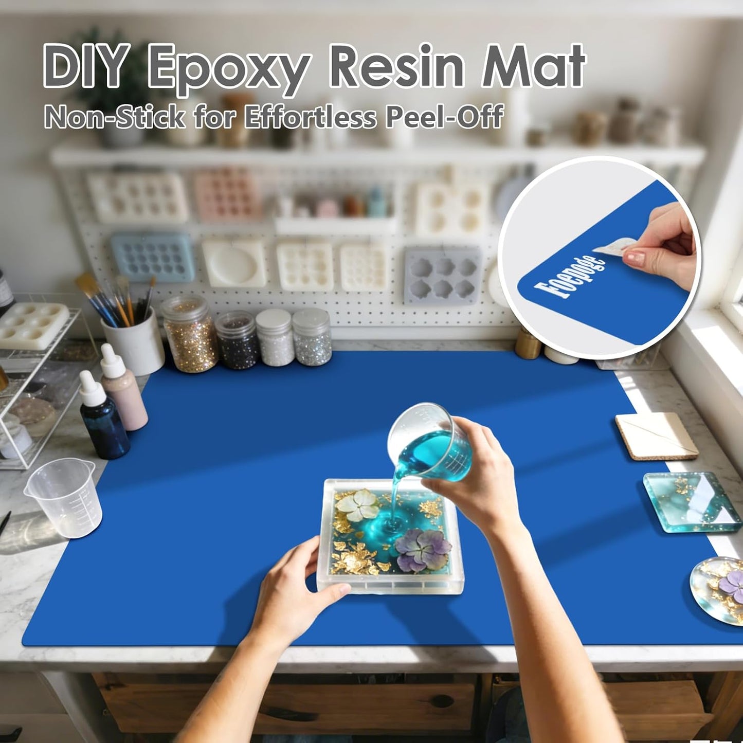 36.2" x 24" Extra Large Silicone Mat for Epoxy Resin, Nonstick Silicon Mats for Crafts Jewelry Casting, Non-Slip Kitchen Table Placemats for Countertop Protector Heat Resistant by Foepoge, Black