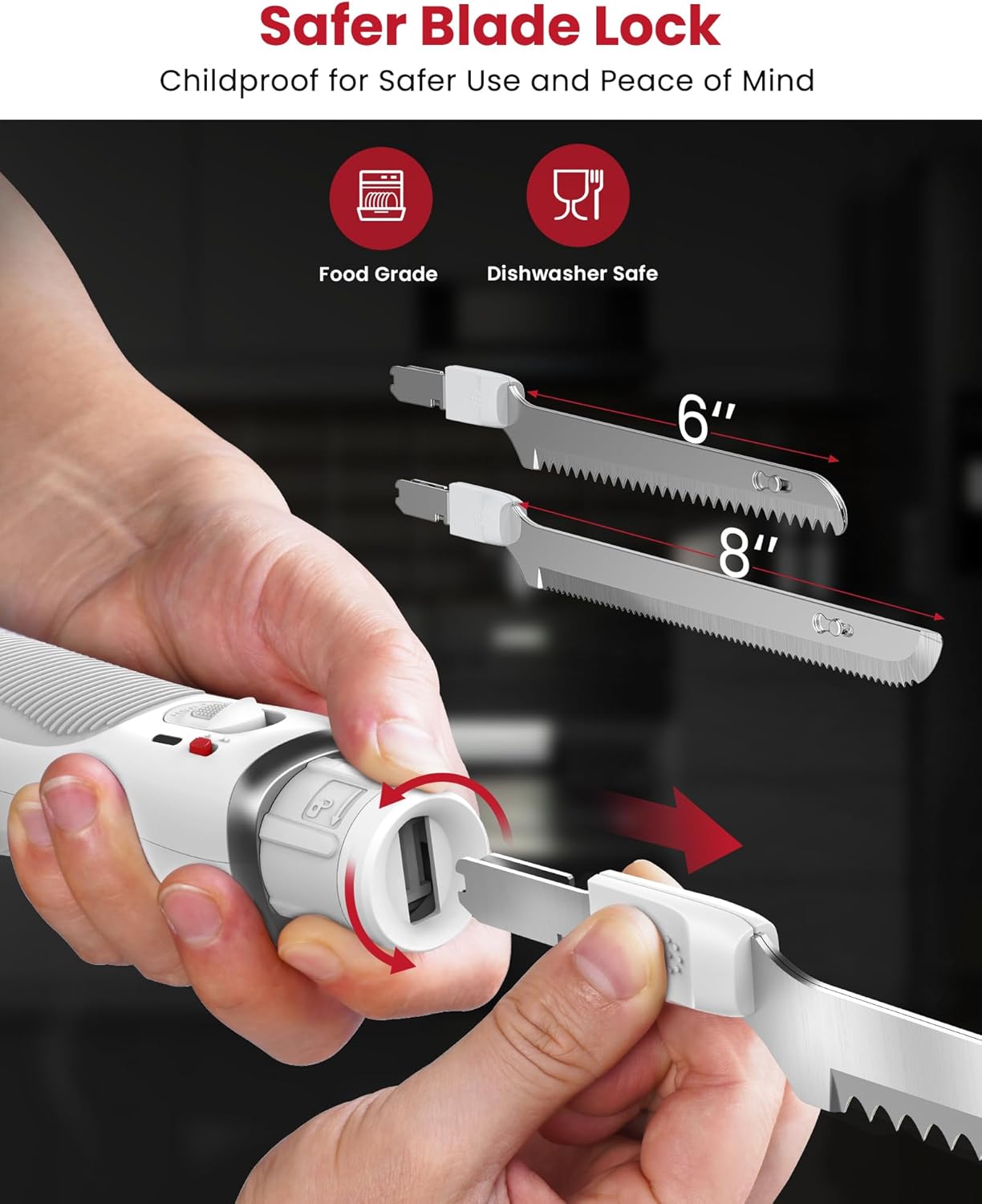 Keenstone Cordless Electric Knife, Upgraded Serrated Blade for Turkey, Meat Slicing, Fish Fillet & Bread, Ergonomic Design with Comfortable Contoured Grip for Kitchen & BBQ, USB-C Rechargeable