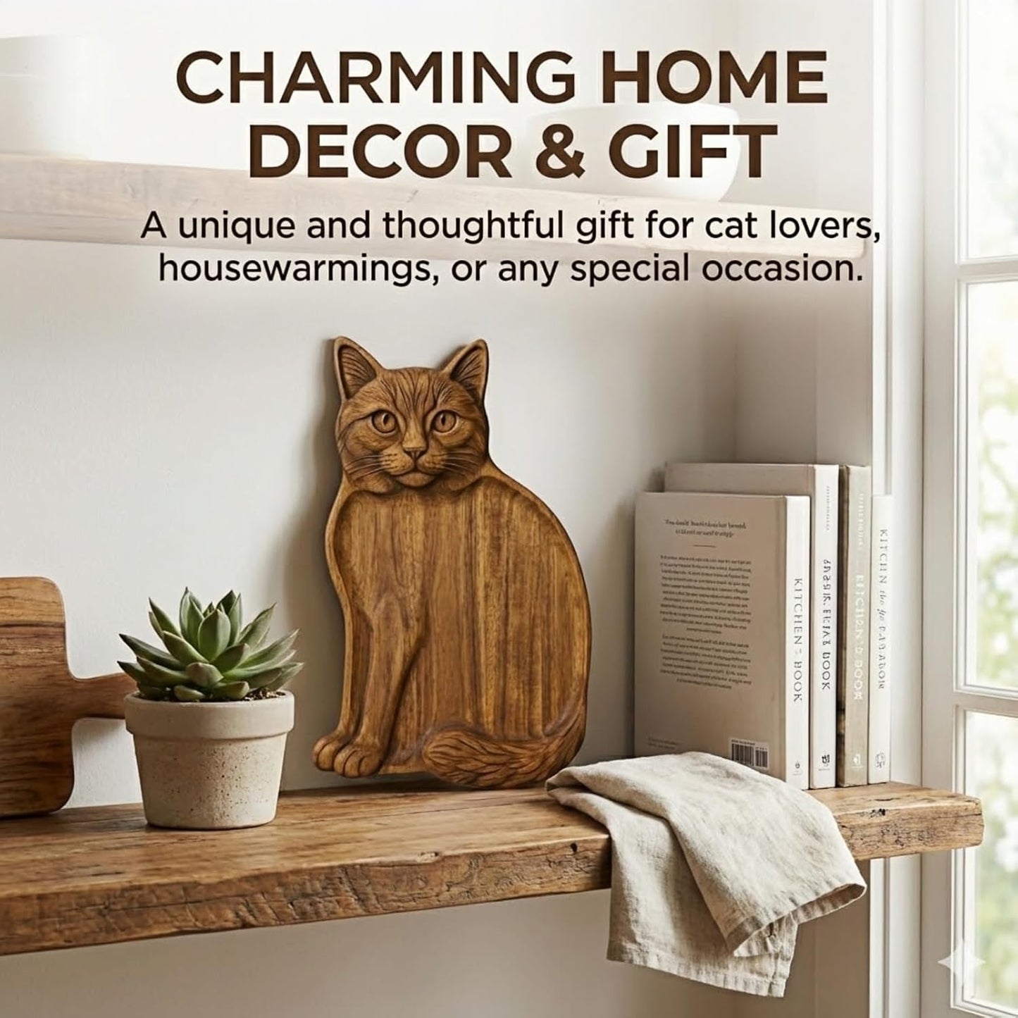 Cat Shaped Tray - Wooden Charcuterie Board For Fruit And Cheese - Artisan Serving Platter