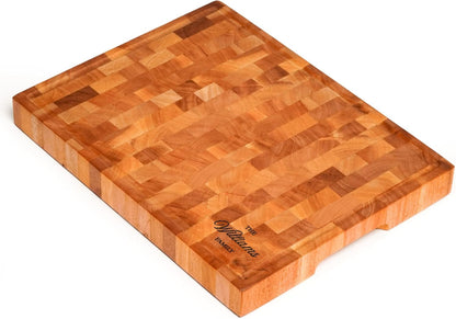 SHUMARU Mahogany End Grain Cutting Board, 17×13×1.6 in – Handmade Butcher Block, Knife-Friendly, Juice Groove, Non-Slip Feet